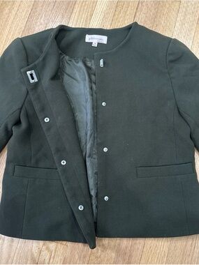 Philosophy Army Green Collarless Pea Coat with Snap Closure